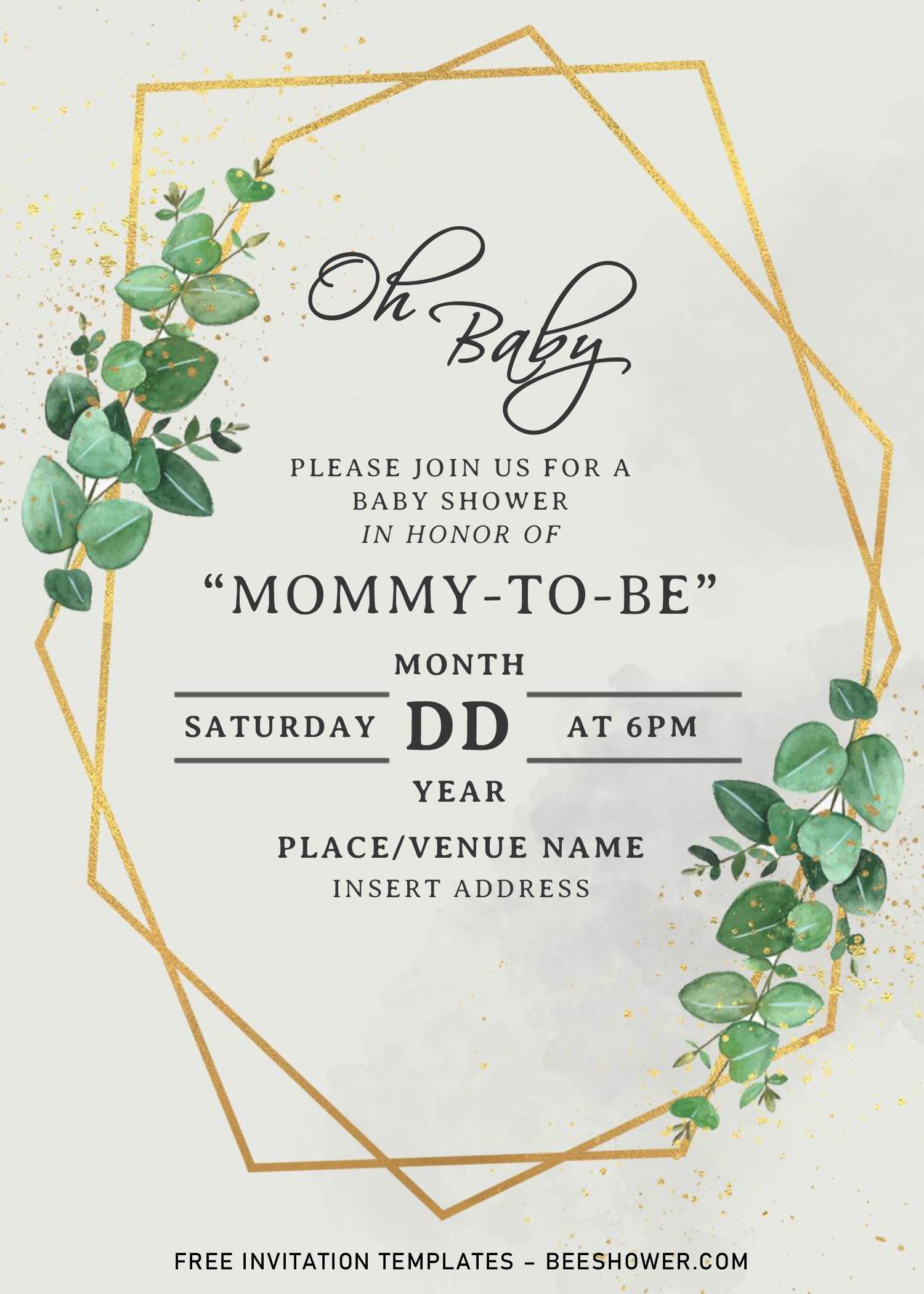 Free Greenery Geometric Baby Shower Invitation Templates For Word ...