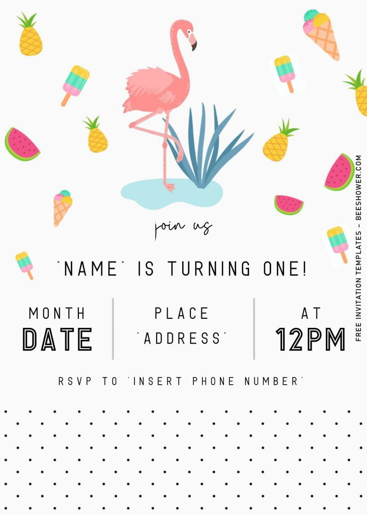 Flamingo Birthday Invitation Templates - Editable With Microsoft Word and has colorful and cute decorations