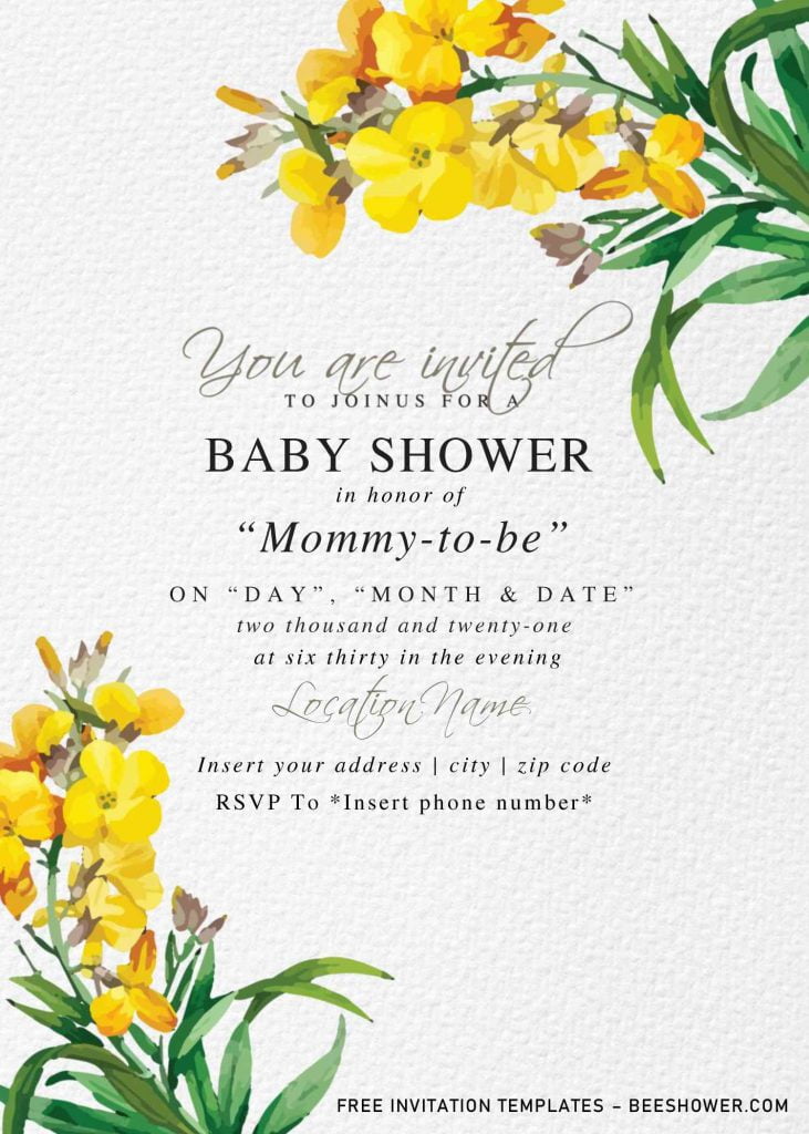 Free Botanical Floral Baby Shower Invitation Templates For Word and has elegant design and fonts