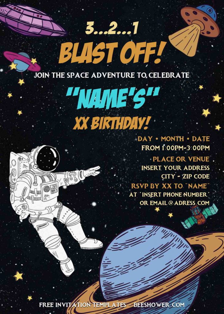 Free Astronaut Baby Shower Invitation Templates For Word and has UFO and Aliens
