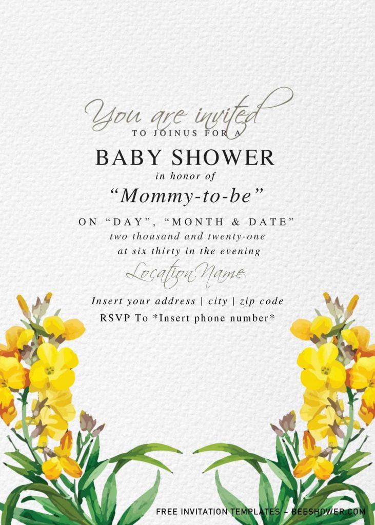 Free Botanical Floral Baby Shower Invitation Templates For Word and has canvas background