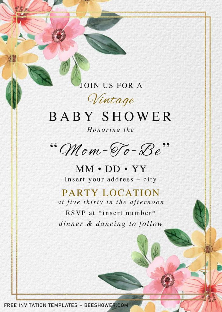 Free Vintage Rose Baby Shower Invitation Templates For Word and has 