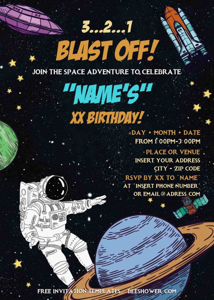Free Astronaut Baby Shower Invitation Templates For Word and has Planet Mars and Jupiter