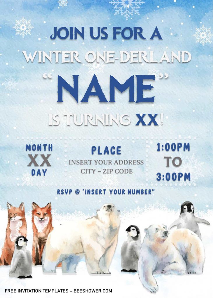 Free Winter Wonderland Baby Shower Invitation Templates For Word and has cute baby fox