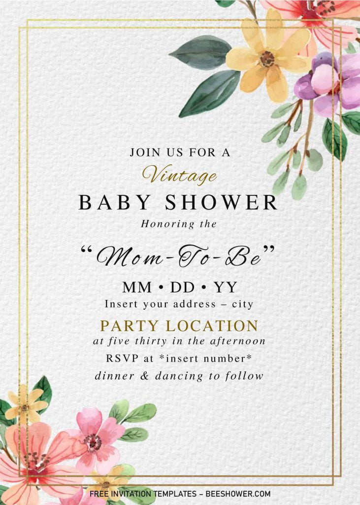Free Vintage Rose Baby Shower Invitation Templates For Word and has watercolor flowers