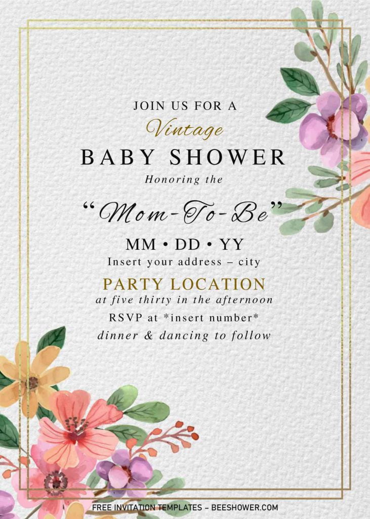 Free Vintage Rose Baby Shower Invitation Templates For Word and has paper grain textured background
