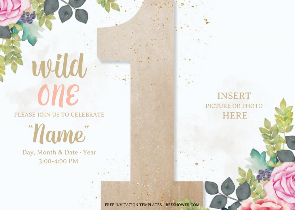 Free Wild One Baby Shower Invitation Templates For Word and has watercolor floral border