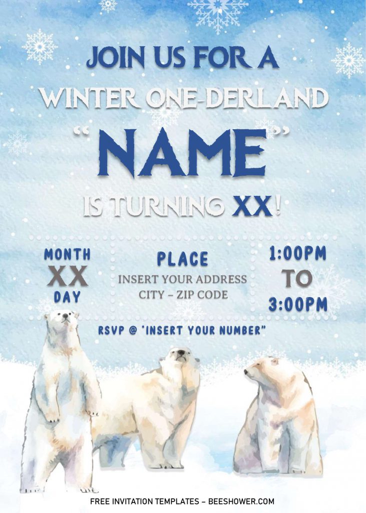 Free Winter Wonderland Baby Shower Invitation Templates For Word and has polar bear
