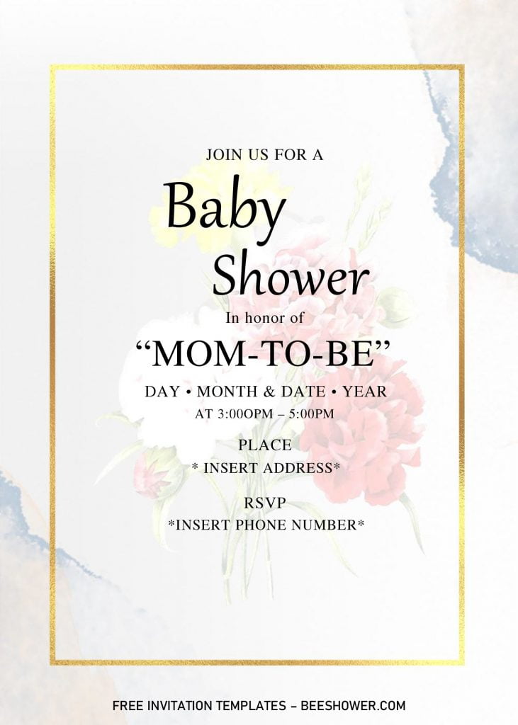 Golden Frame Baby Shower Invitation Templates - Editable With Microsoft Word and has elegant typography