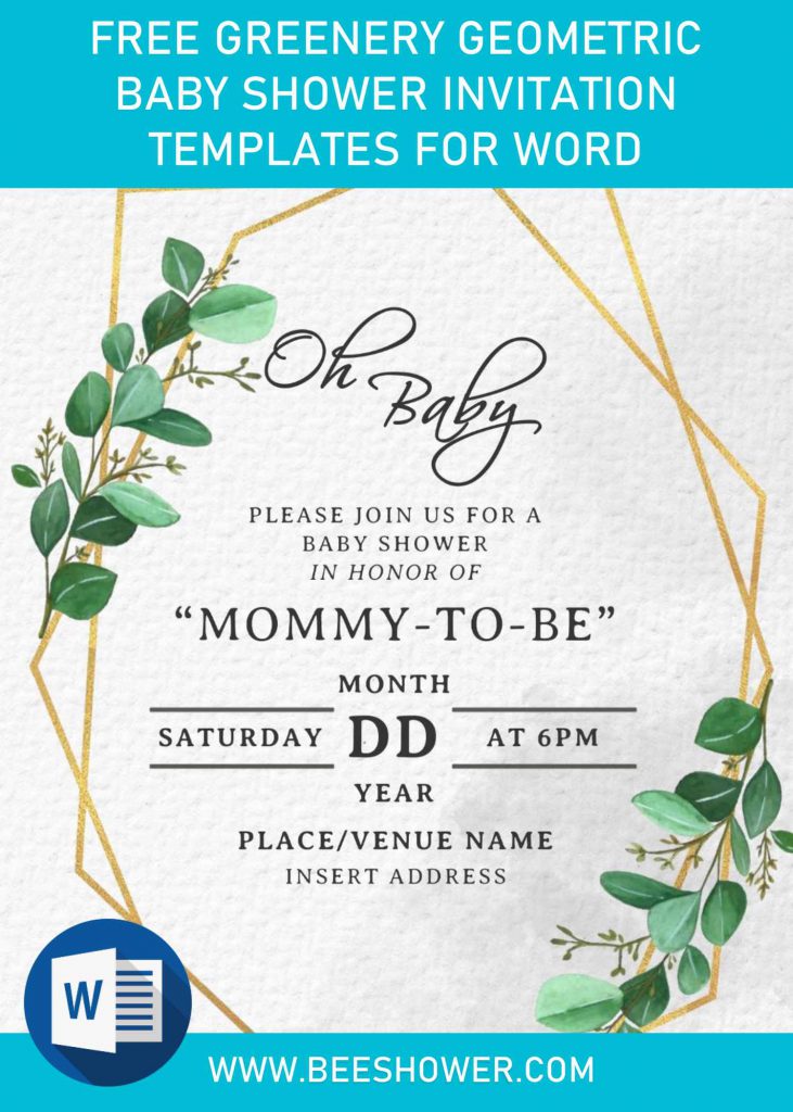 Free Greenery Geometric Baby Shower Invitation Templates For Word and has 