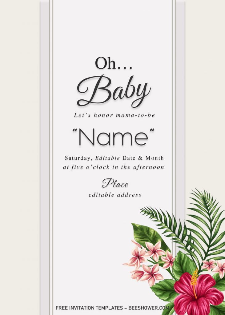 Summer Garden Baby Shower Invitation Templates - Editable With MS Word and has green palm leaves