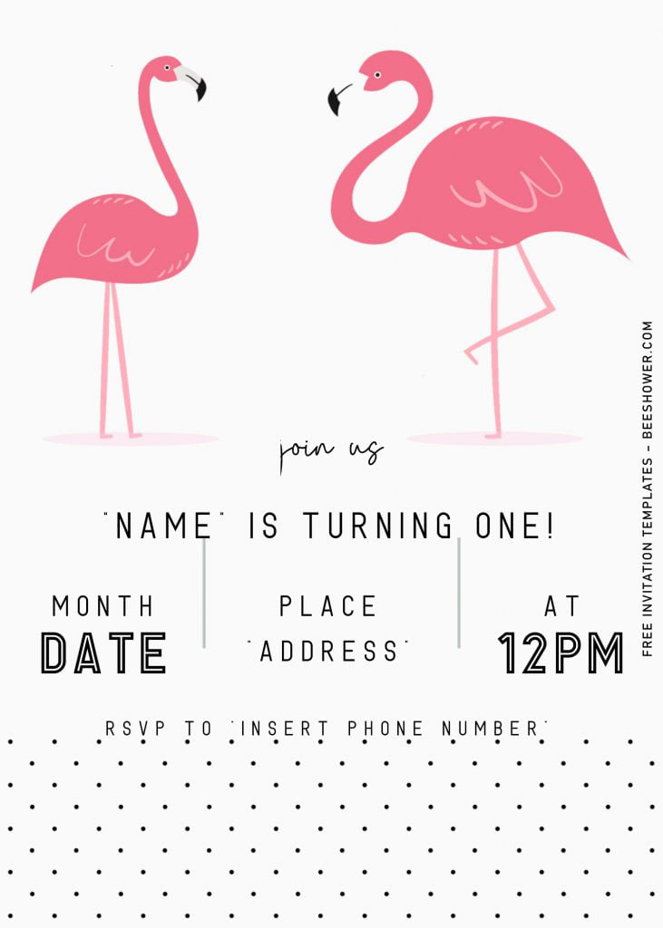 Flamingo Birthday Invitation Templates - Editable With Microsoft Word and has pairs of flamingos