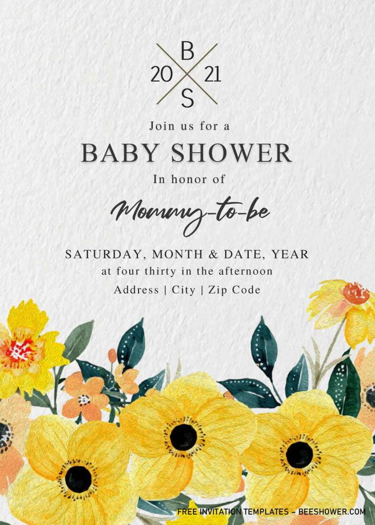 Classy Monogram Baby Shower Invitation Templates - Editable With MS Word and has sunflowers
