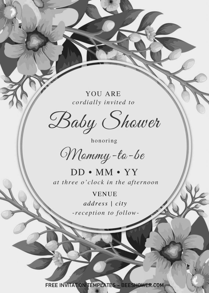 Black And White Baby Shower Invitation Templates - Editable With MS Word and has monochromatic design