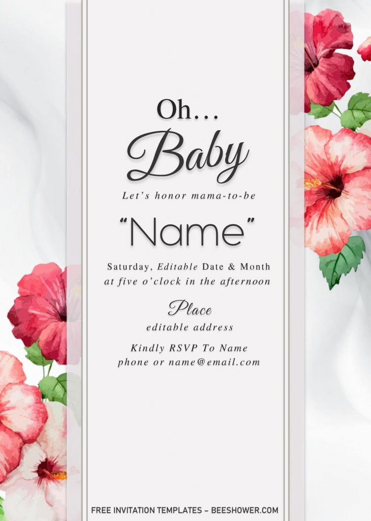 Summer Garden Baby Shower Invitation Templates - Editable With MS Word and has white marble background