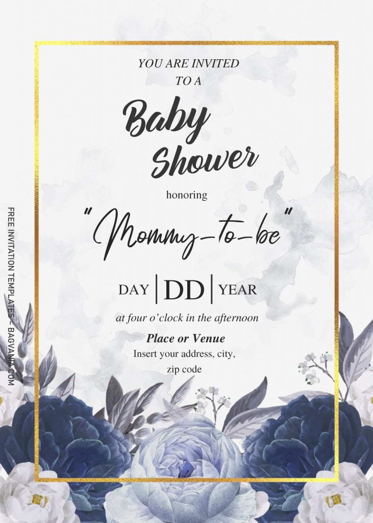 Dusty Blue Baby Shower Invitation Templates - Editable With MS Word and has rustic background