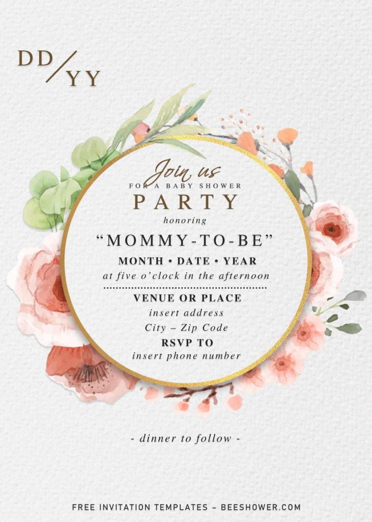Free Vintage Floral Baby Shower Invitation For Word and has gorgeous flower wreath