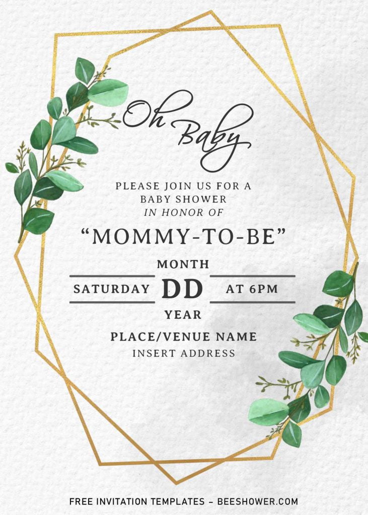 Free Greenery Geometric Baby Shower Invitation Templates For Word and has rustic background