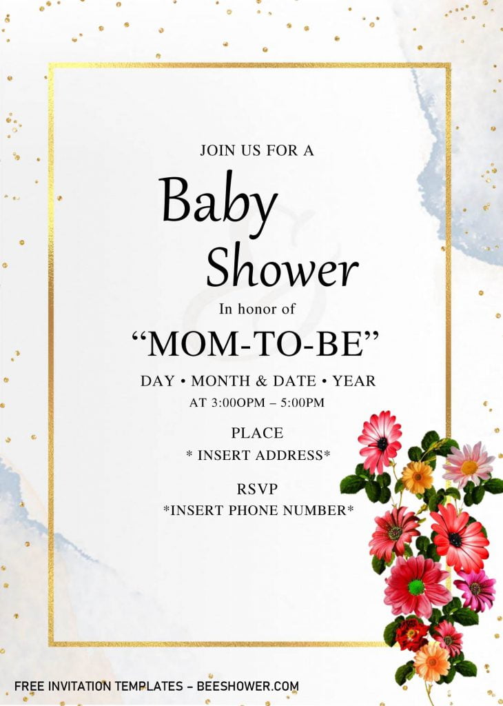 Golden Frame Baby Shower Invitation Templates - Editable With Microsoft Word and has rustic background