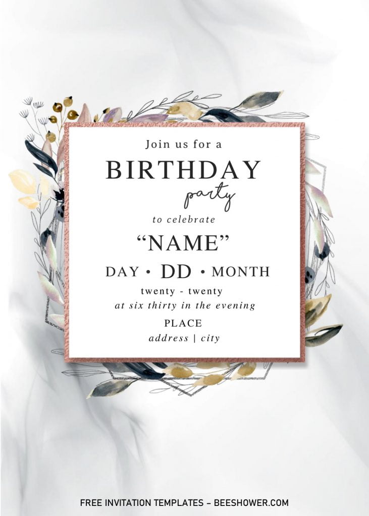 Festive Floral Baby Shower Invitation Templates - Editable With Microsoft Word and has white marble background