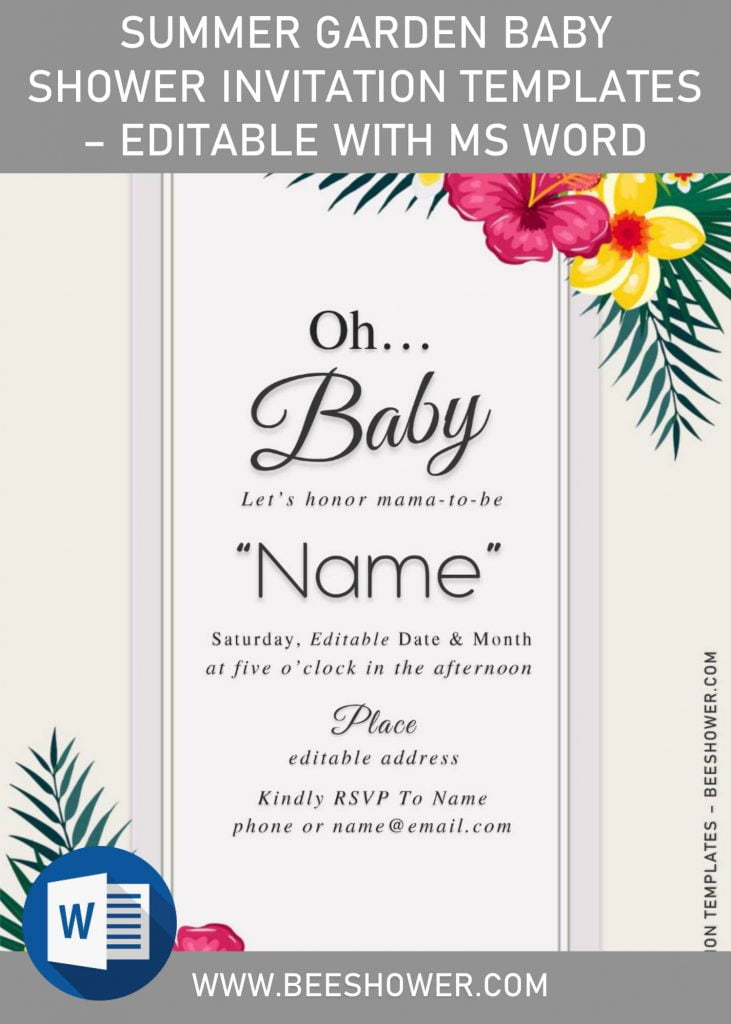 Summer Garden Baby Shower Invitation Templates - Editable With MS Word and has 