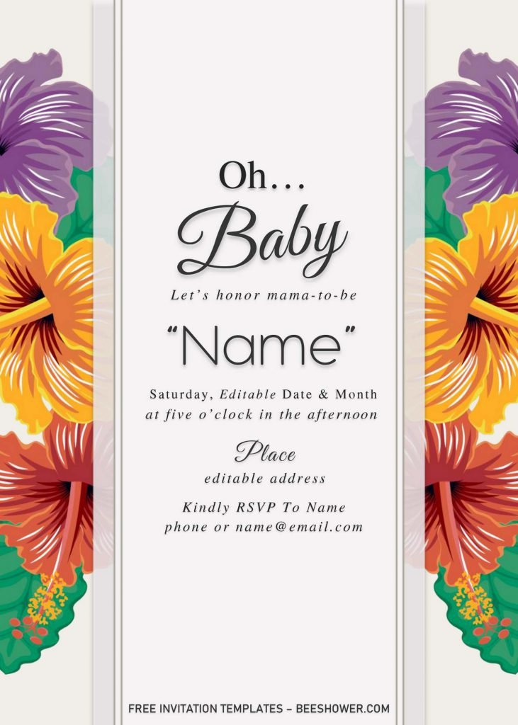 Summer Garden Baby Shower Invitation Templates - Editable With MS Word and has portrait design