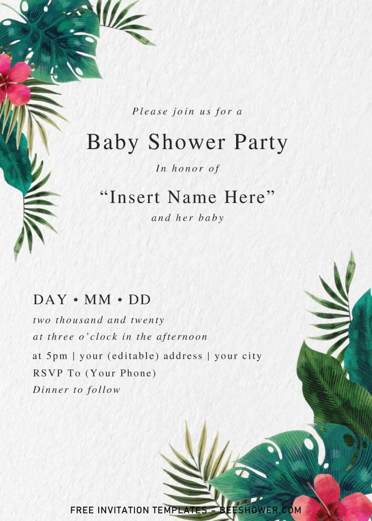 Modern Tropical Wedding Invitation Templates - Editable With MS Word and has portrait orientation card design