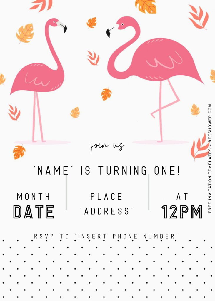 Flamingo Birthday Invitation Templates - Editable With Microsoft Word and has portrait design