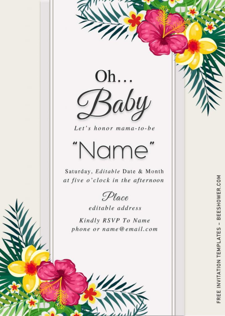 Summer Garden Baby Shower Invitation Templates - Editable With MS Word and has tropical flowers