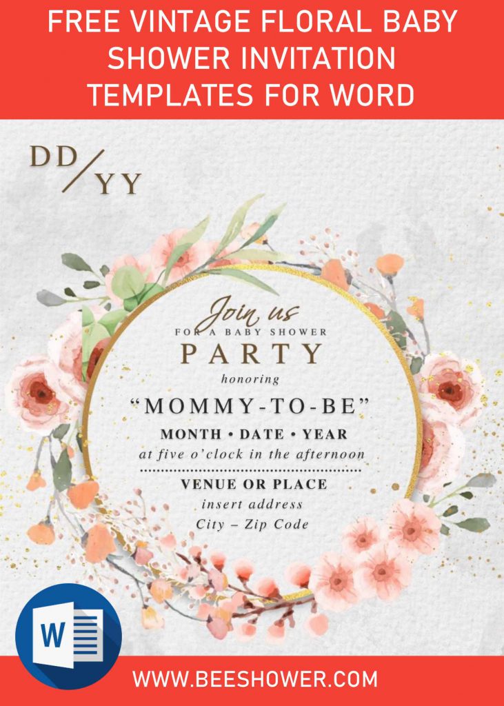 Free Vintage Floral Baby Shower Invitation For Word