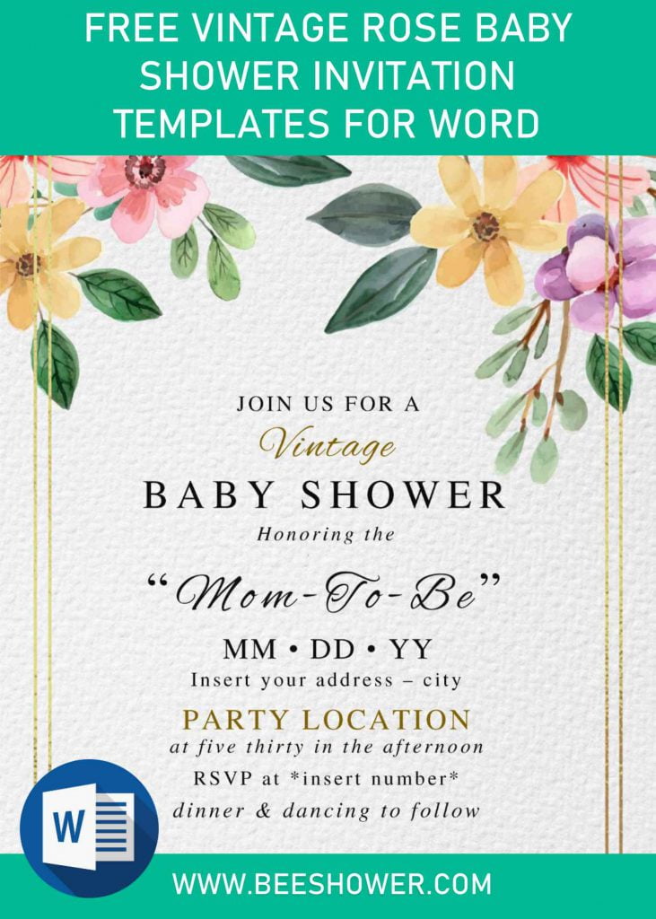 Free Vintage Rose Baby Shower Invitation Templates For Word