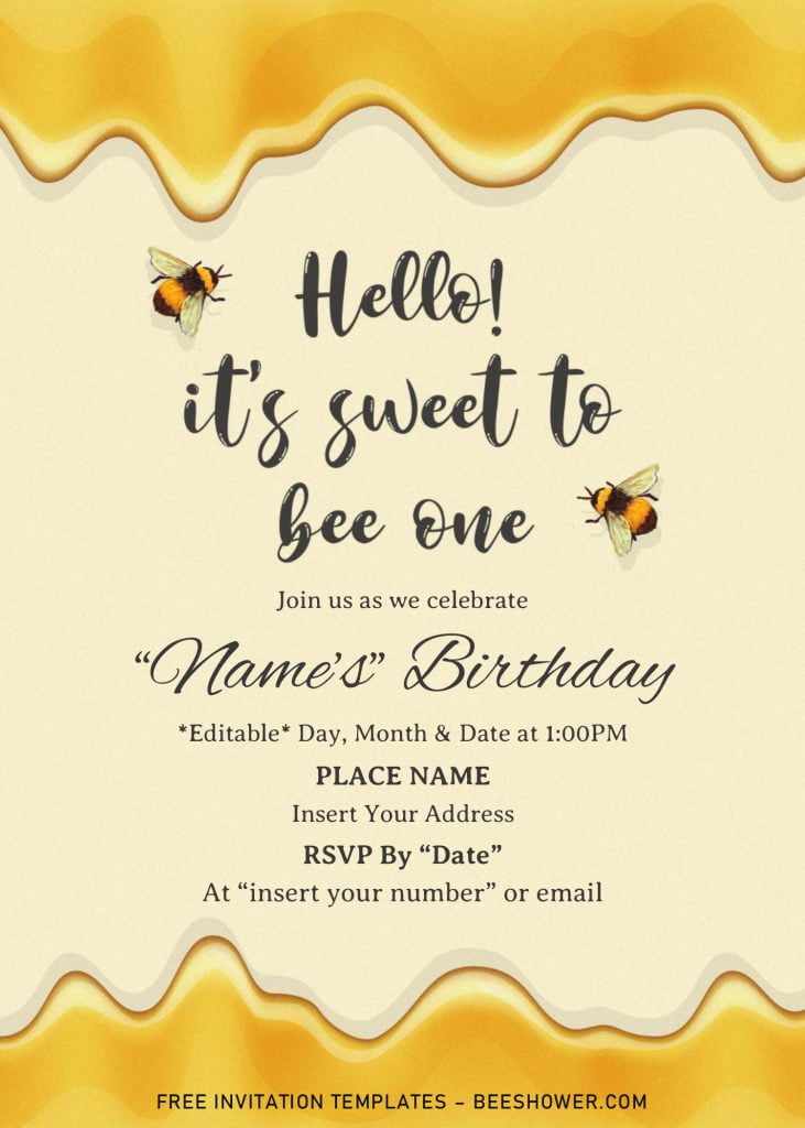 First Bee Day Baby Shower Invitation Templates For Word and has portrait orientation