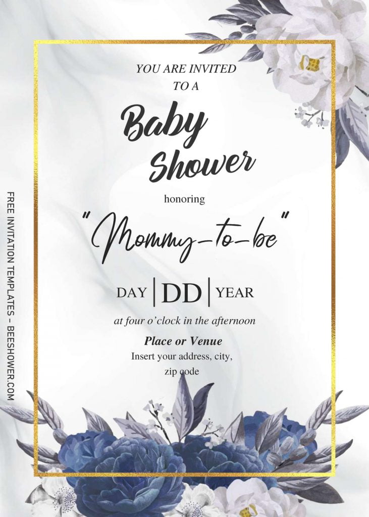 Dusty Blue Baby Shower Invitation Templates - Editable With MS Word and has portrait orientation