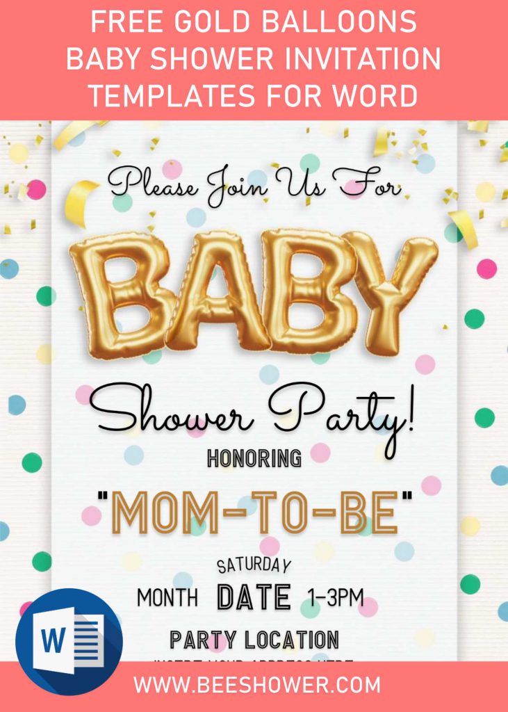Free Gold Balloons Baby Shower Invitation Templates For Word