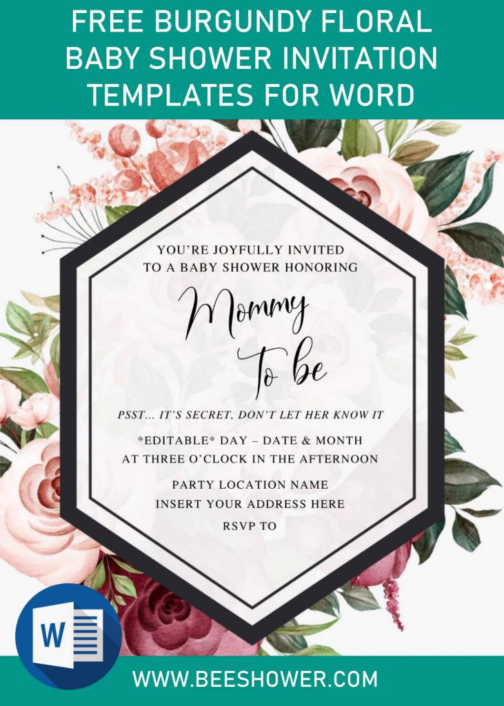 Free Burgundy Floral Baby Shower Invitation Templates For Word