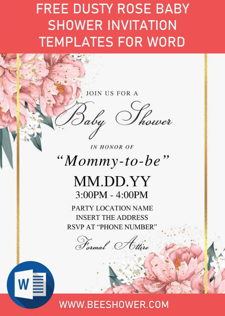 Free Dusty Rose Baby Shower Invitation Templates For Word