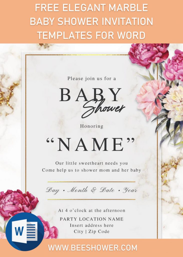Free Peach Flower Baby Shower Invitation Templates For Word
