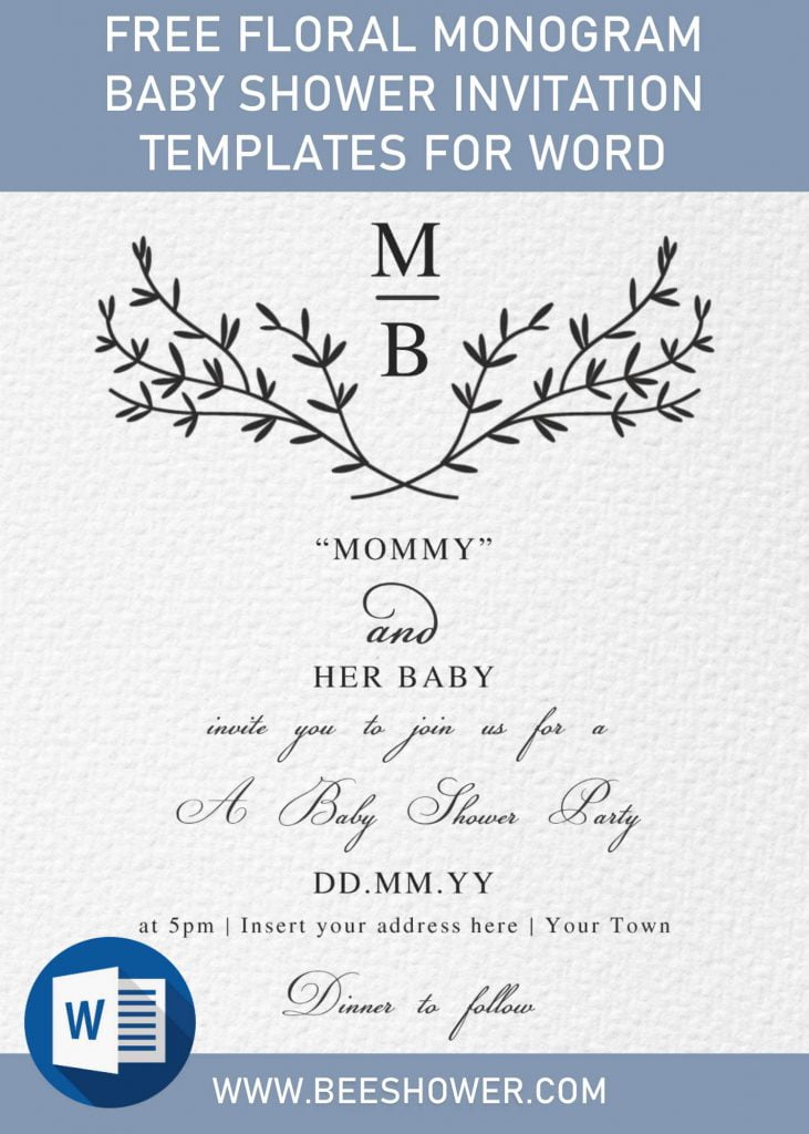 Free Floral Monogram Baby Shower Invitation Templates For Word