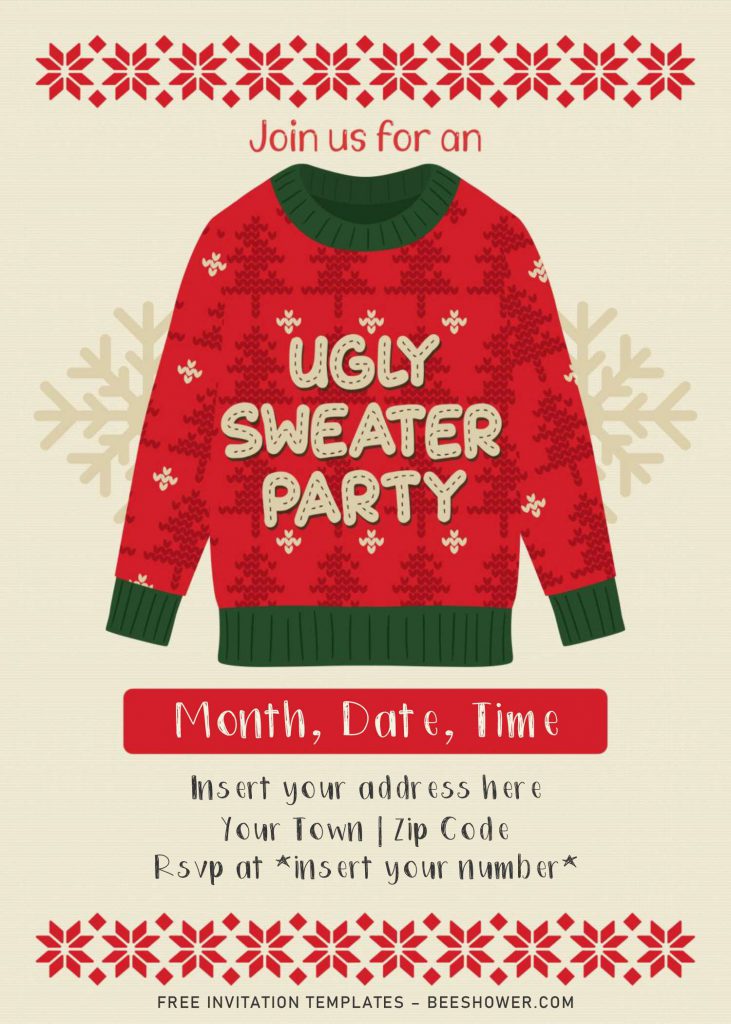 Free Ugly Sweater Baby Shower Party Invitation Templates For Word and has red sweater