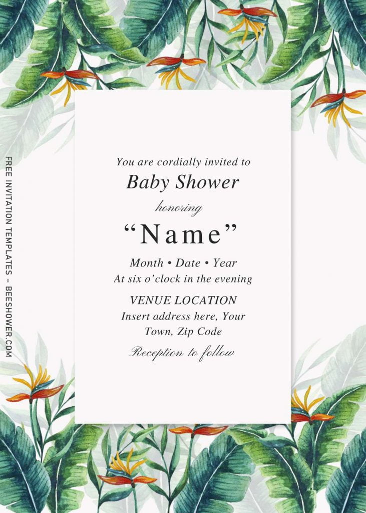 Free Botanical Leaves Baby Shower Invitation Templates For Word and has green monstera leaves