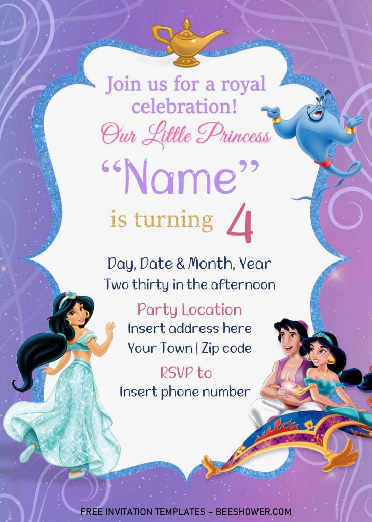 Free Aladdin Baby Shower Invitation Templates For Word and has portrait orientation