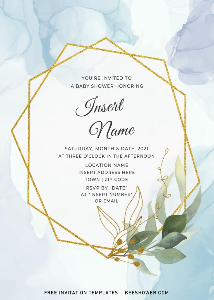 Free Gold Boho Baby Shower Invitation Templates For Word and has gold geometric frame and portrait design