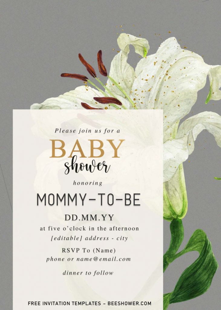 Free Watercolor Lily Baby Shower Invitation Templates For Word and has elegant typography