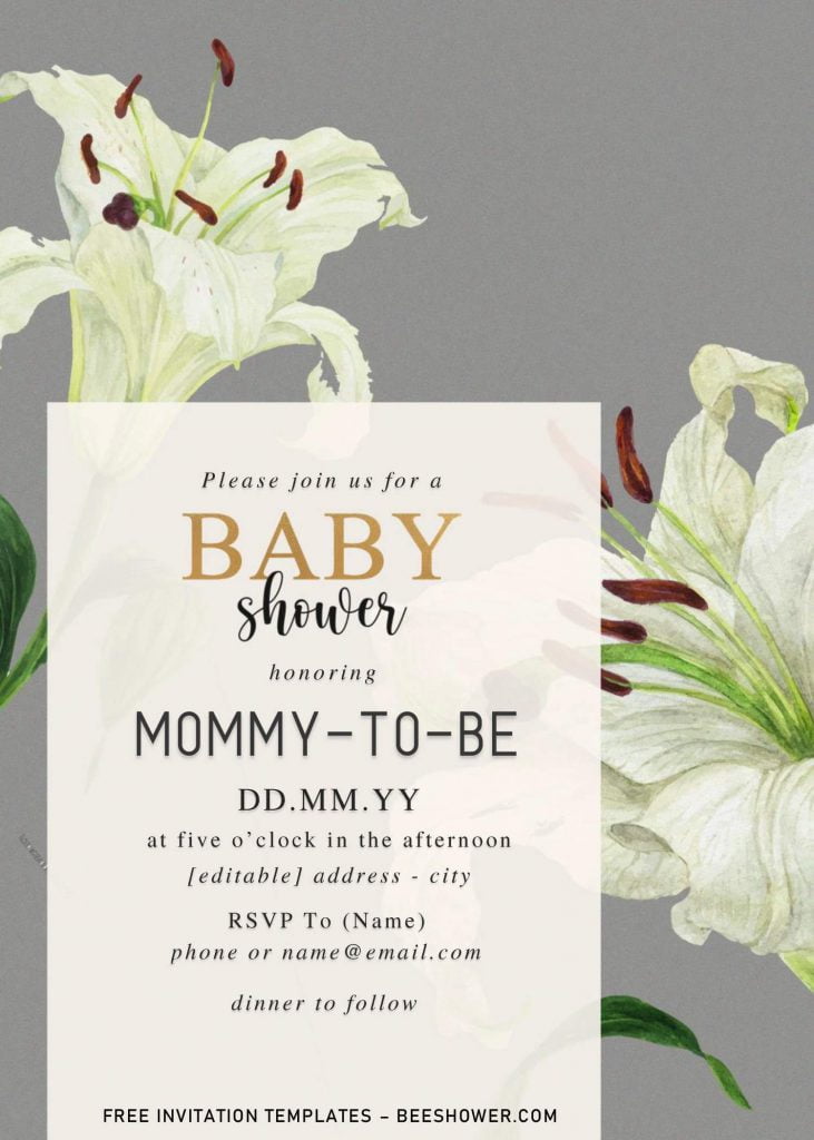 Free Watercolor Lily Baby Shower Invitation Templates For Word and has white text box