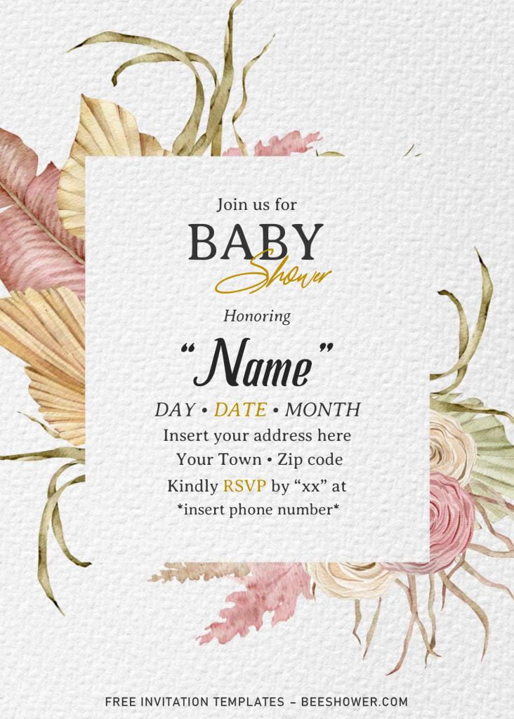 Free Bohemian Baby Shower Invitation Templates For Word and has green monstera leaves