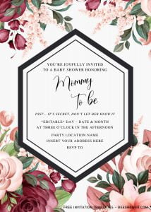 Free Burgundy Floral Baby Shower Invitation Templates For Word and has