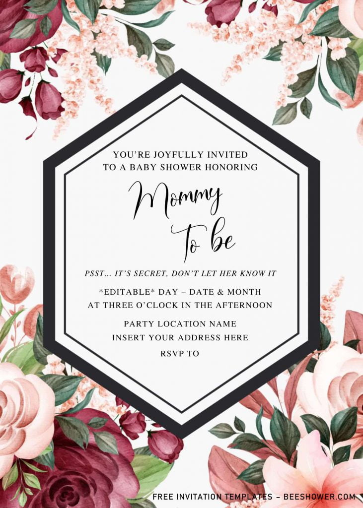 Free Burgundy Floral Baby Shower Invitation Templates For Word and has 
