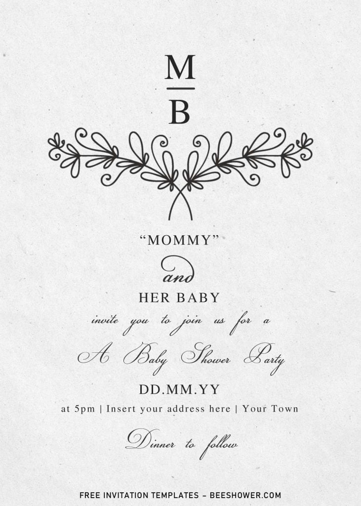 Free Floral Monogram Baby Shower Invitation Templates For Word and has elegant typography