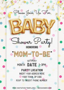 Free Gold Balloons Baby Shower Invitation Templates For Word and has Gold confetti