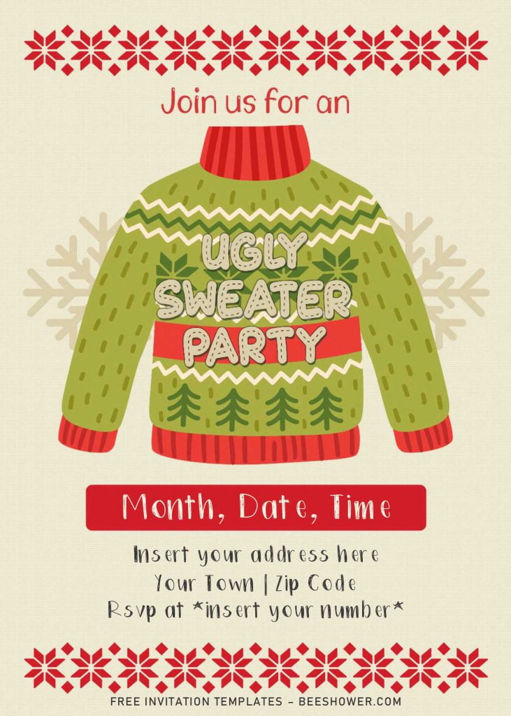 Free Ugly Sweater Baby Shower Party Invitation Templates For Word and has Green sweater and cute fonts